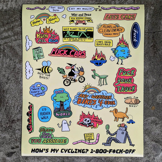 War and Peas Sticker | F*ck Cars – XL Sticker Sheet