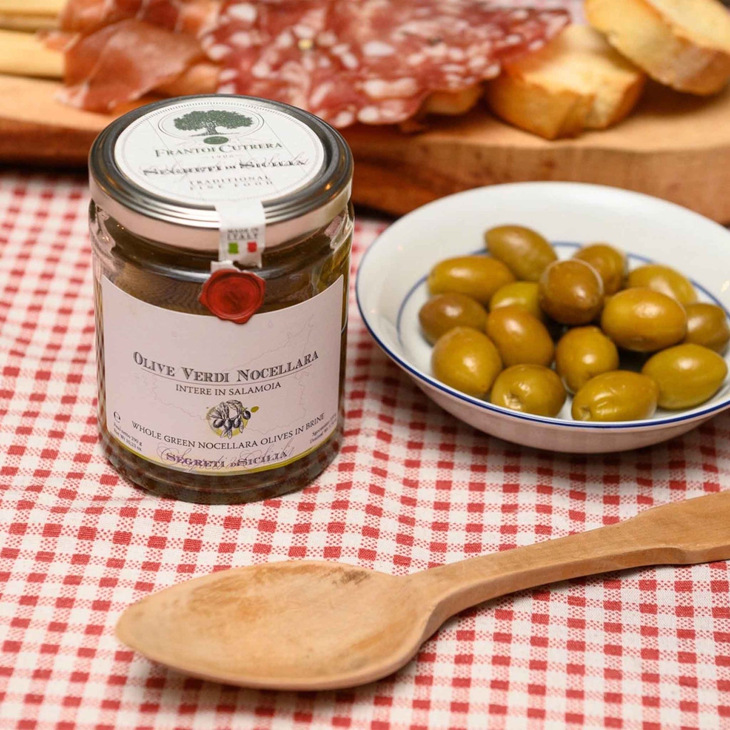 Frantoi Cutrera Ganze grüne Nocellara-Oliven in Salzlake | 290g