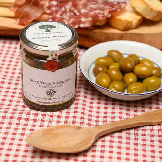 Frantoi Cutrera Ganze grüne Nocellara-Oliven in Salzlake | 290g